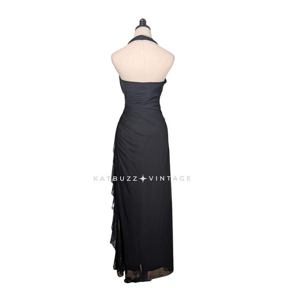 Vintage Nites Prom Dress Maxi Gown 10 Black Y2K Fairy Goth Babydoll Halter Glam - Picture 2 of 9